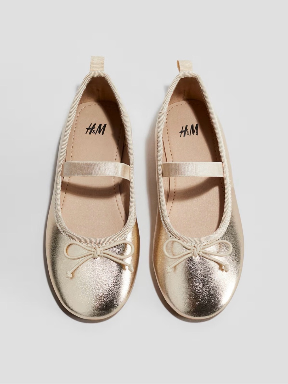 H&M Girls' Shimmery Gold Ballet Flats with Bow Strap